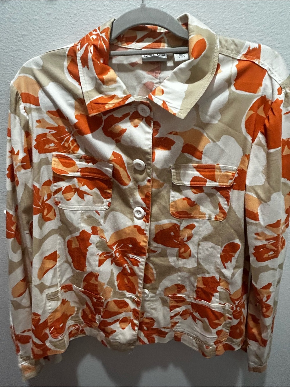 Chico's Orange and Cream Floral Button Jacket